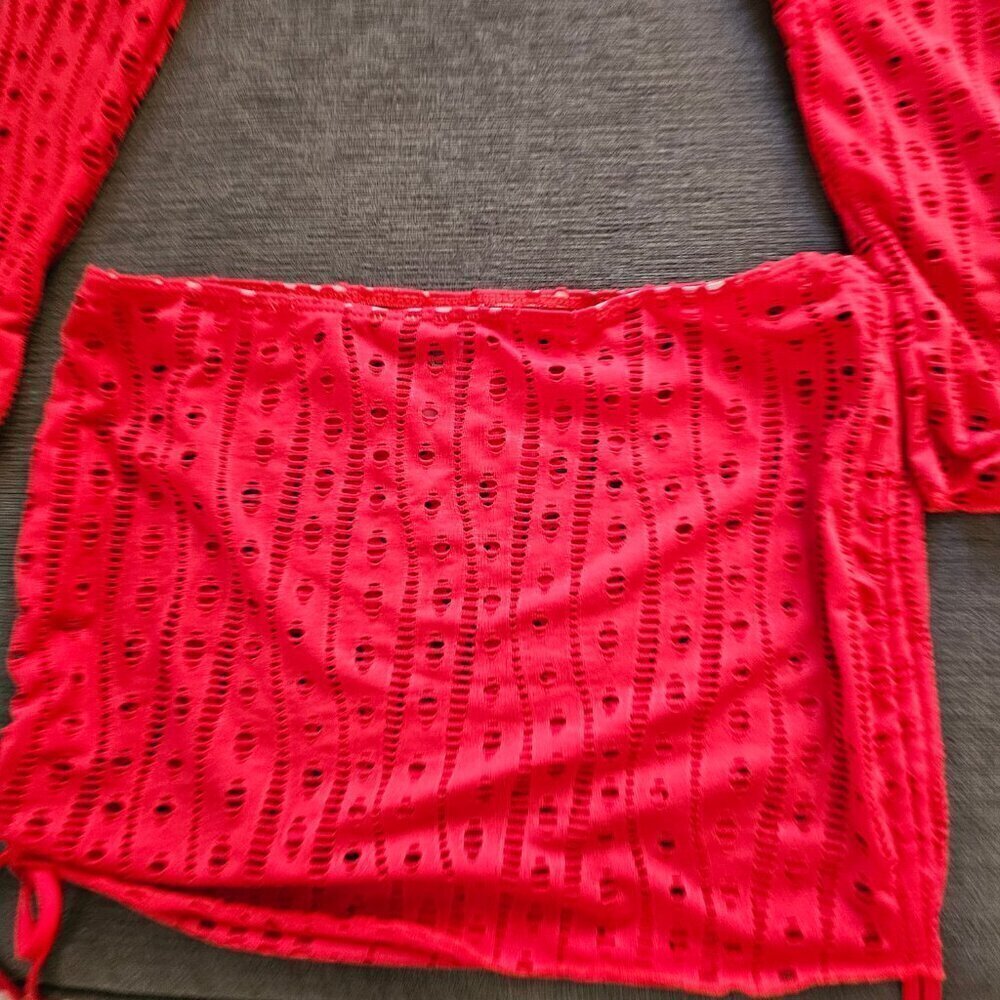 Red Sexy 4 Piece Triangle Bikini Top Thong Bottom Cover Up And Wrap Size Large - Picture 4 of 15